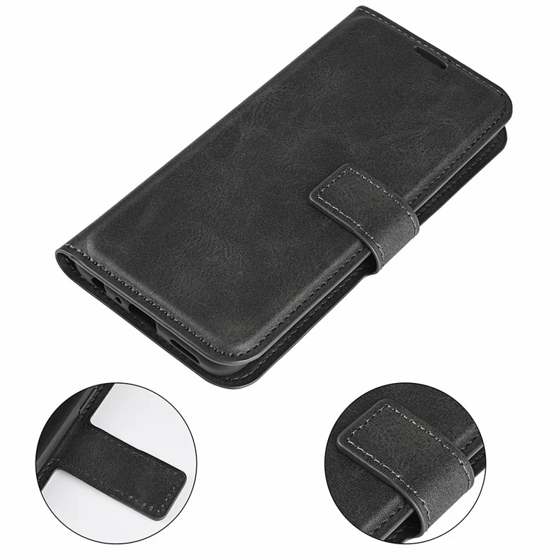 For Xiaomi Redmi Note 14 4G (163.25mm) Stand Case Anti-Scratch Calf Texture Leather Phone Cover - Black