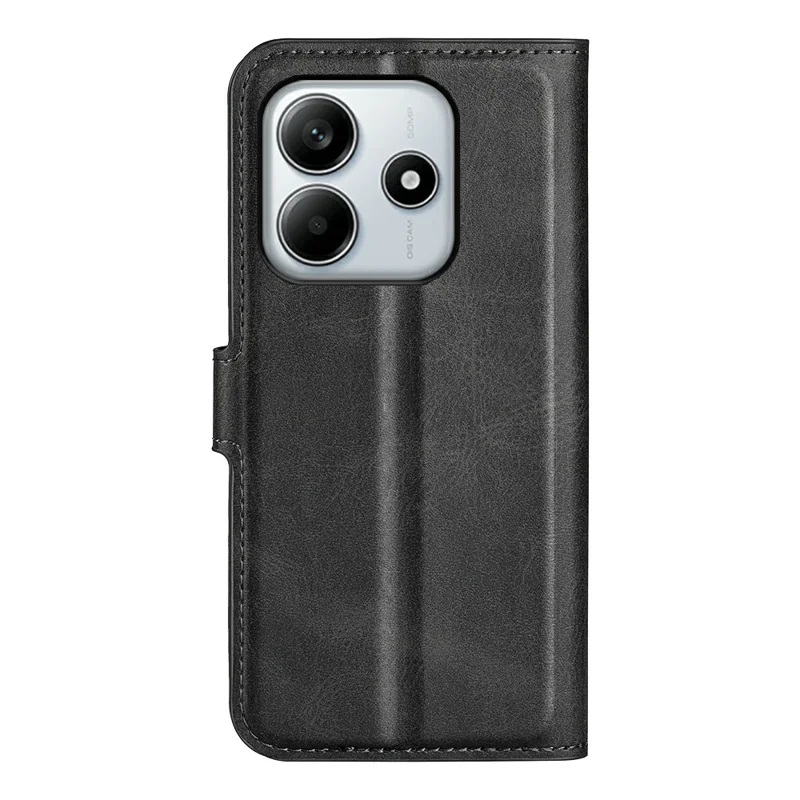For Xiaomi Redmi Note 14 4G (163.25mm) Stand Case Anti-Scratch Calf Texture Leather Phone Cover - Black
