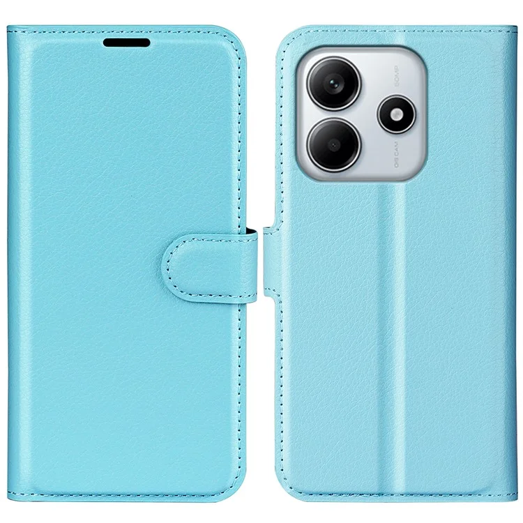 For Xiaomi Redmi Note 14 4G (163.25x76.55x8.16mm) Case Litchi Texture Shockproof Leather Wallet Phone Cover - Blue