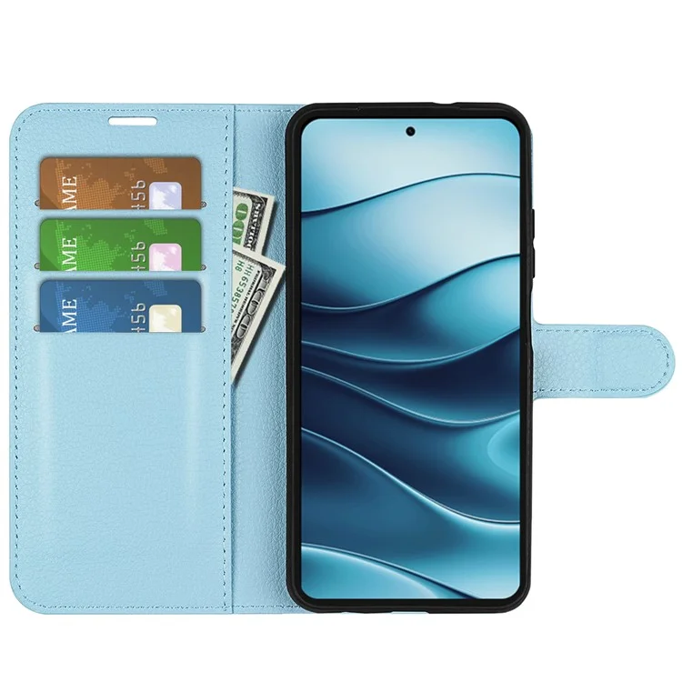For Xiaomi Redmi Note 14 4G (163.25x76.55x8.16mm) Case Litchi Texture Shockproof Leather Wallet Phone Cover - Blue