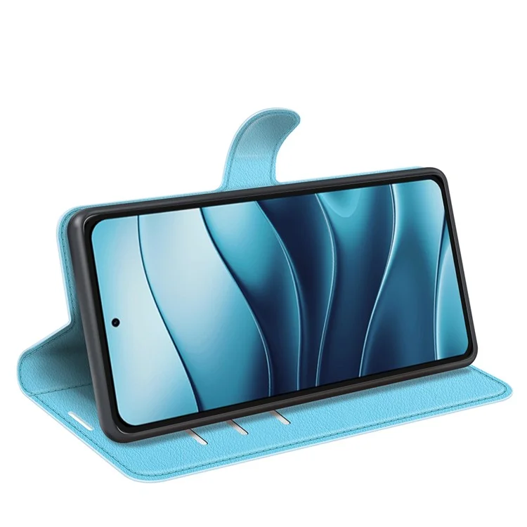 For Xiaomi Redmi Note 14 4G (163.25x76.55x8.16mm) Case Litchi Texture Shockproof Leather Wallet Phone Cover - Blue