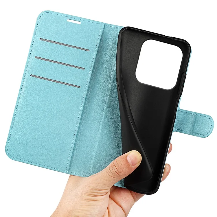 For Xiaomi Redmi Note 14 4G (163.25x76.55x8.16mm) Case Litchi Texture Shockproof Leather Wallet Phone Cover - Blue