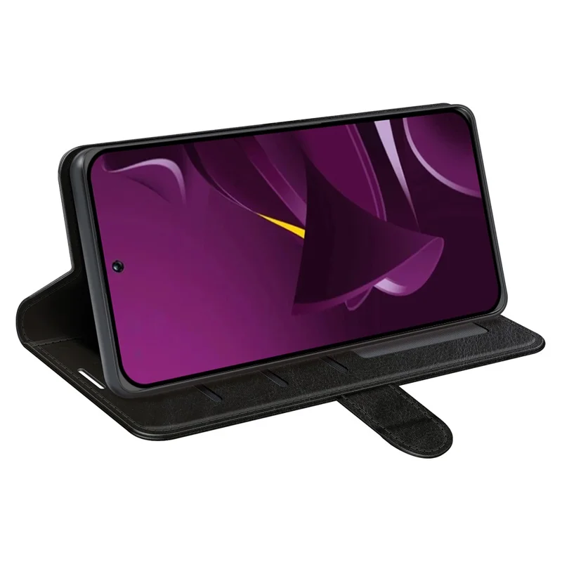 Pour Xiaomi Poco M7 Pro 5G Étui Portefeuille Texture Crazy Horse Support Housse en Cuir pour Téléphone - Noir