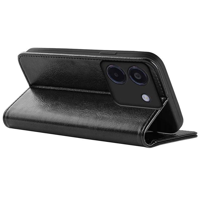Pour Xiaomi Poco M7 Pro 5G Étui Portefeuille Texture Crazy Horse Support Housse en Cuir pour Téléphone - Noir