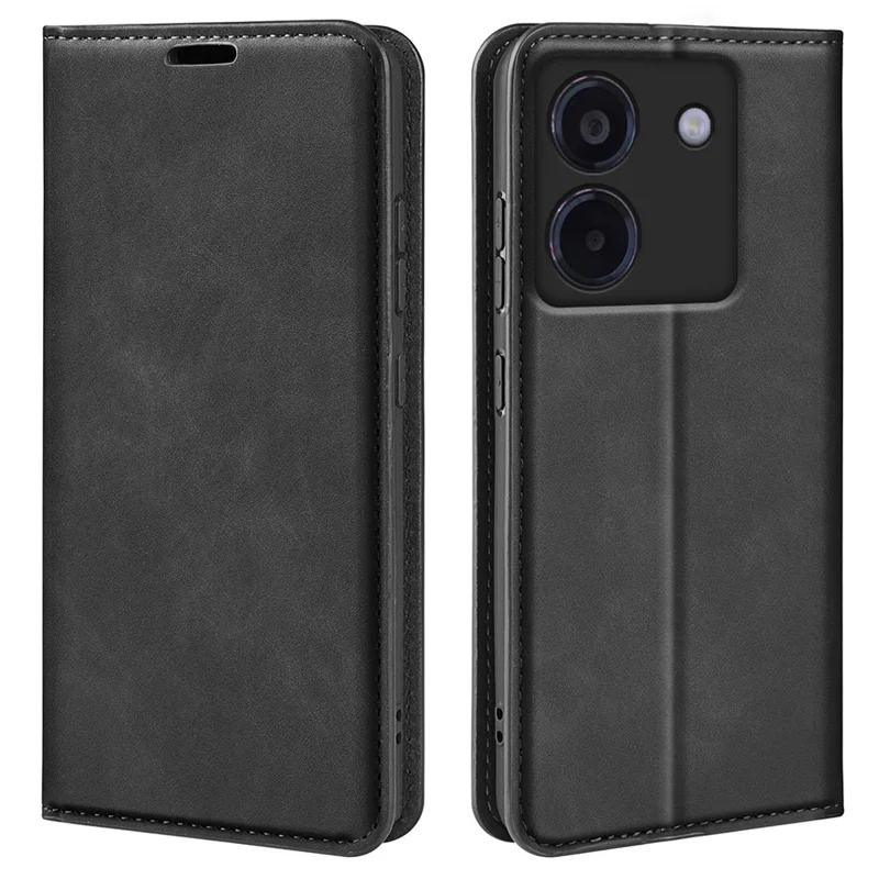 غطاء جلد مقاوم للانزلاق لهاتف Xiaomi Poco M7 Pro 5G، غطاء محفظة من الجلد الصناعي - أسود
