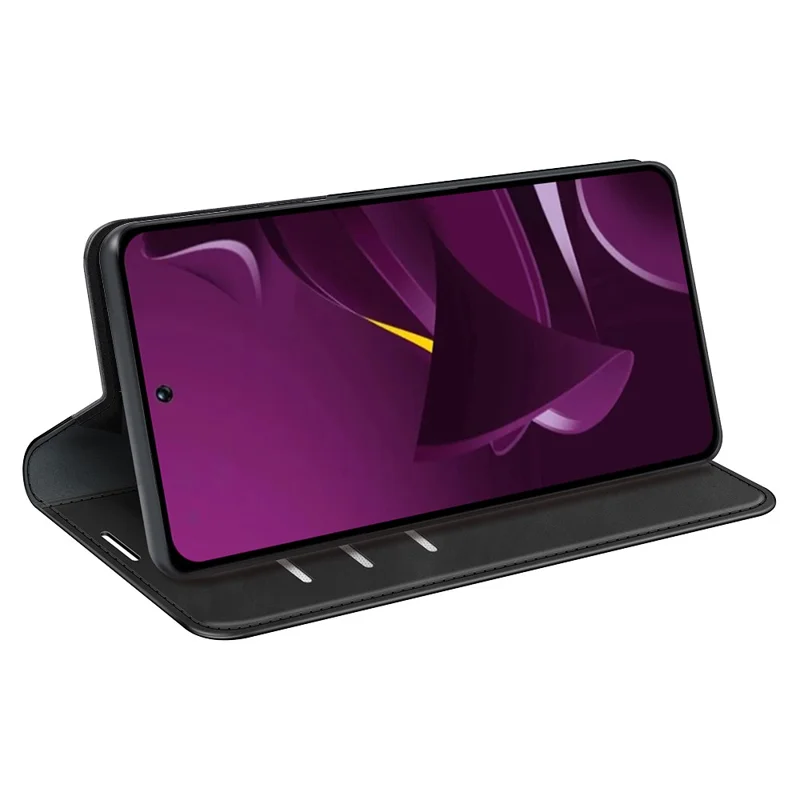 غطاء جلد مقاوم للانزلاق لهاتف Xiaomi Poco M7 Pro 5G، غطاء محفظة من الجلد الصناعي - أسود