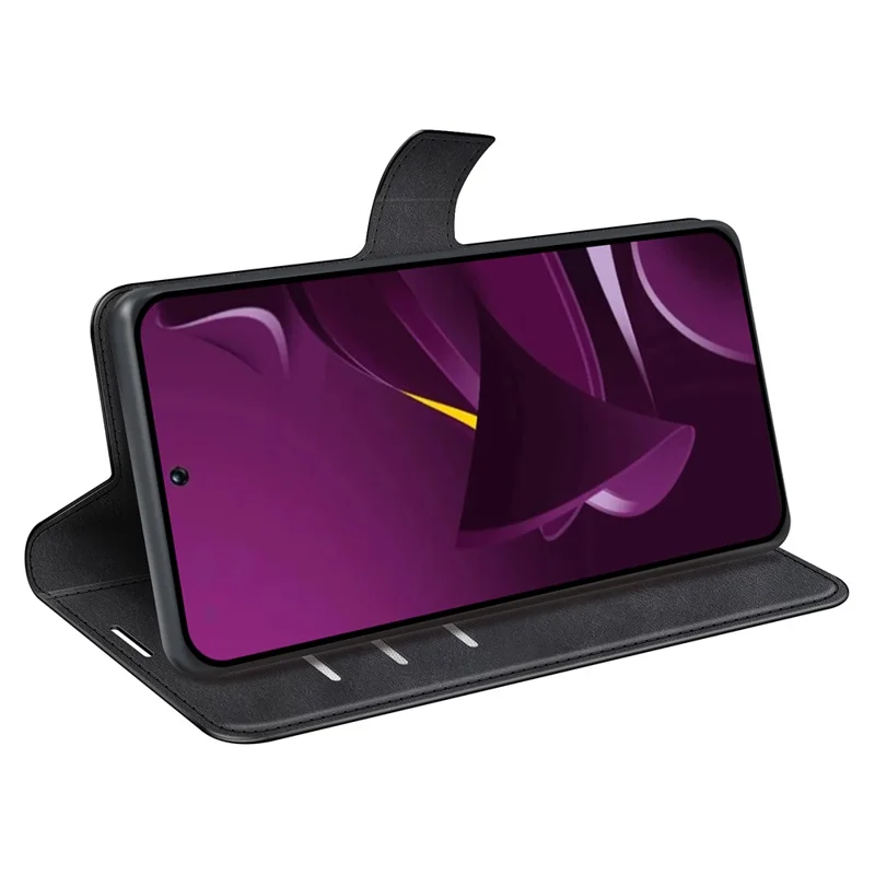 For Xiaomi Poco M7 Pro 5G Stand Case Anti-Scratch Calf Texture Leather Phone Cover - Black