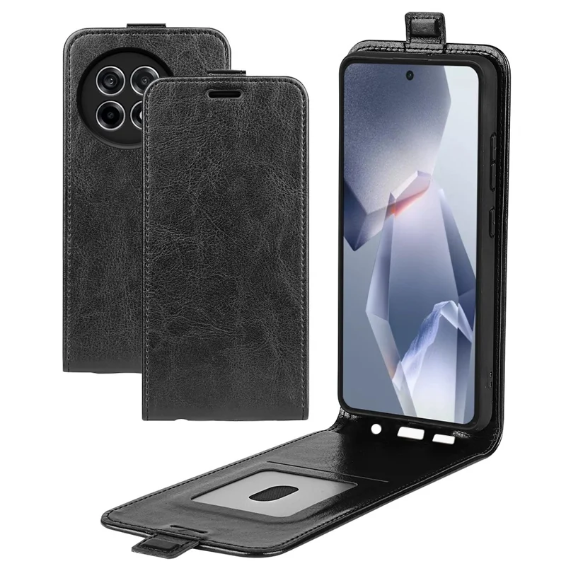 Custodia per OnePlus Ace 5 Pro 5G con alloggi per schede Flip verticale in pelle - Nero