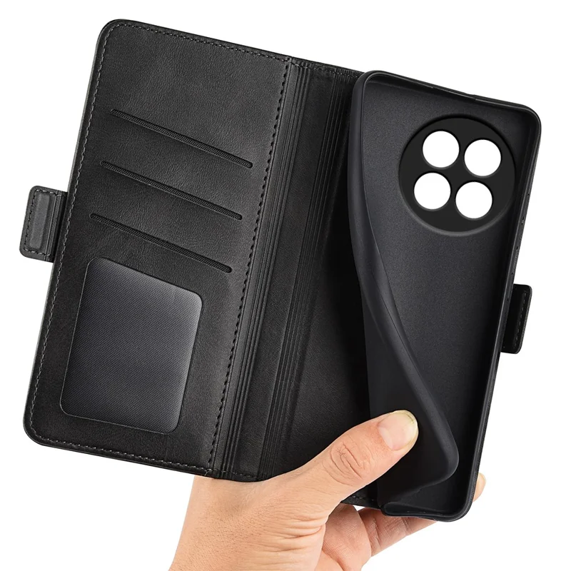 Cover del telefono in pelle con supporto per OnePlus Ace 5 Pro 5G - Portafogli con texture di vitello - Nero