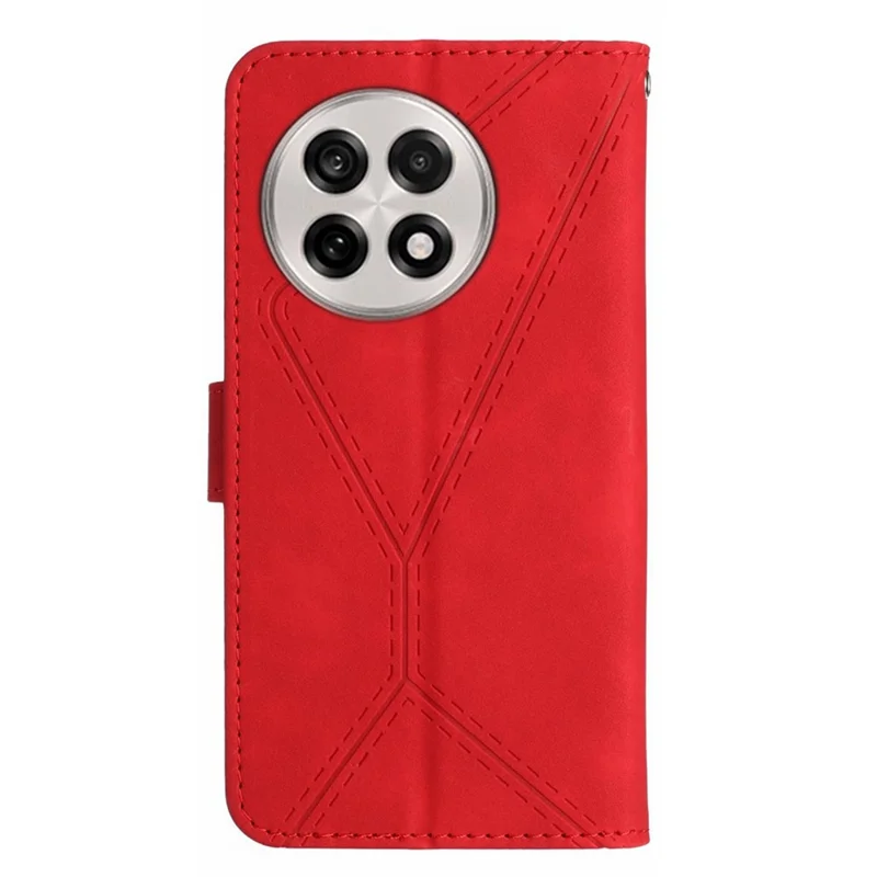 For OnePlus 13 Case Skin Touch Lines Imprinted PU Leather Flip Phone Cover - Red