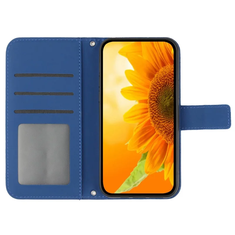 For OnePlus 13 Case Sunflower Imprint Leather Wallet Phone Cover with Wrist Strap - Sapphire