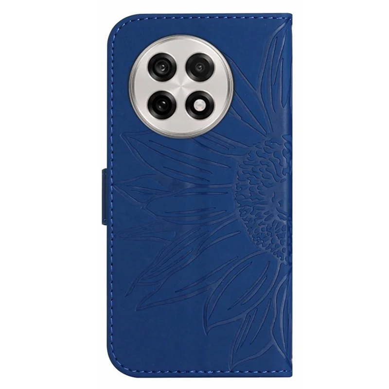 For OnePlus 13 Case Sunflower Imprint Leather Wallet Phone Cover with Wrist Strap - Sapphire