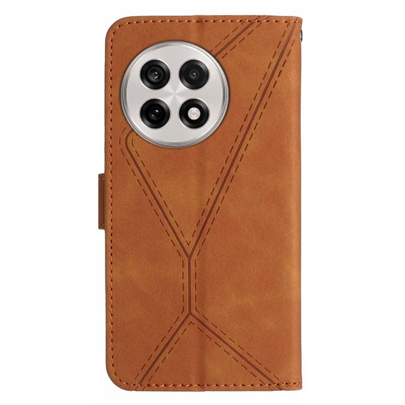 For OnePlus 13R 5G Case Skin Touch Lines Imprinted PU Leather Flip Phone Cover - Brown