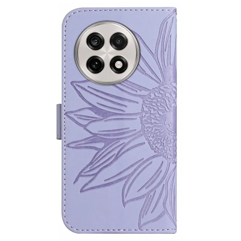 Funda de Cuero PU con Estampado de Girasol para OnePlus 13R 5G con Correa Larga - Morado Claro