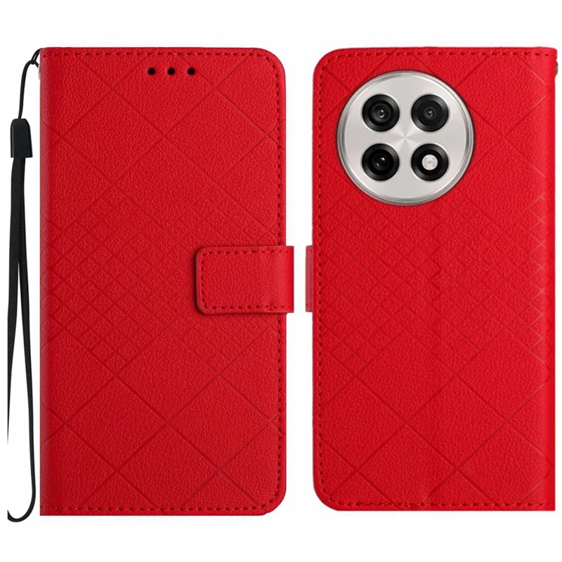 For OnePlus 13R 5G Wallet Phone Case Imprint PU Leather Flip Folio Cover - Red
