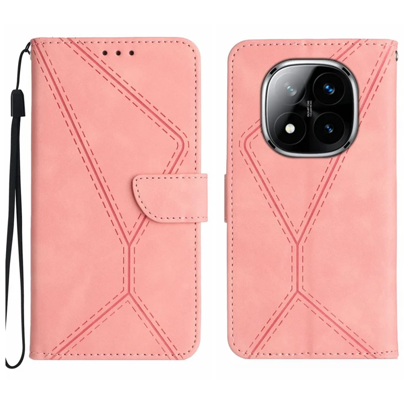 For Xiaomi Redmi Note 14 Pro 4G Case Skin Touch Lines Imprinted PU Leather Flip Phone Cover - Pink