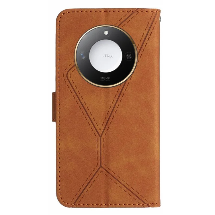 For Honor X9c Smart 5G Case Skin Touch Lines Imprinted PU Leather Flip Phone Cover - Brown