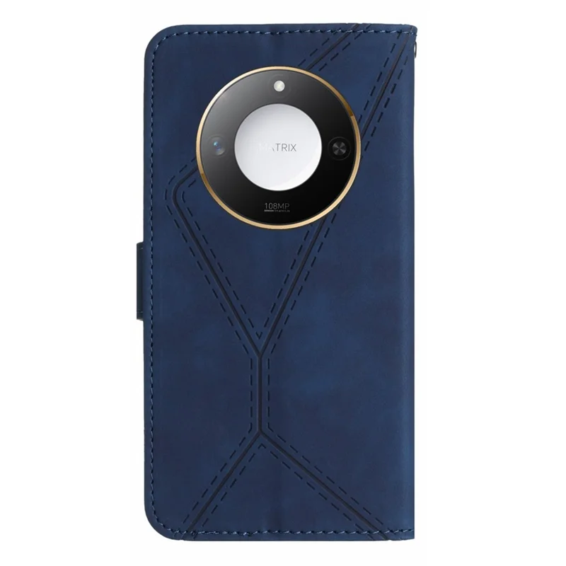For Honor X9c Smart 5G Case Skin Touch Lines Imprinted PU Leather Flip Phone Cover - Blue