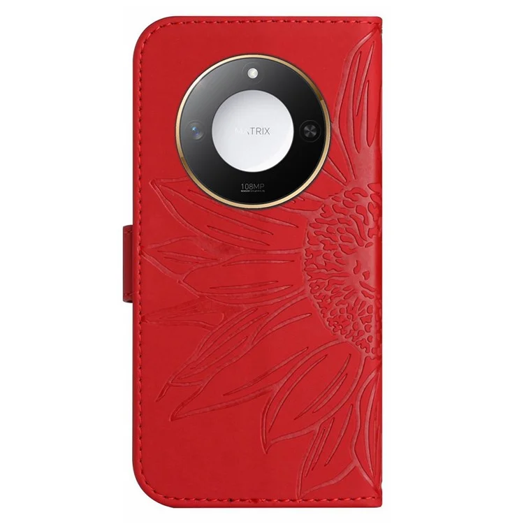 For Honor X9c Smart 5G Coque Tournesol Impression Cuir PU avec Longue Bandoulière - Rouge