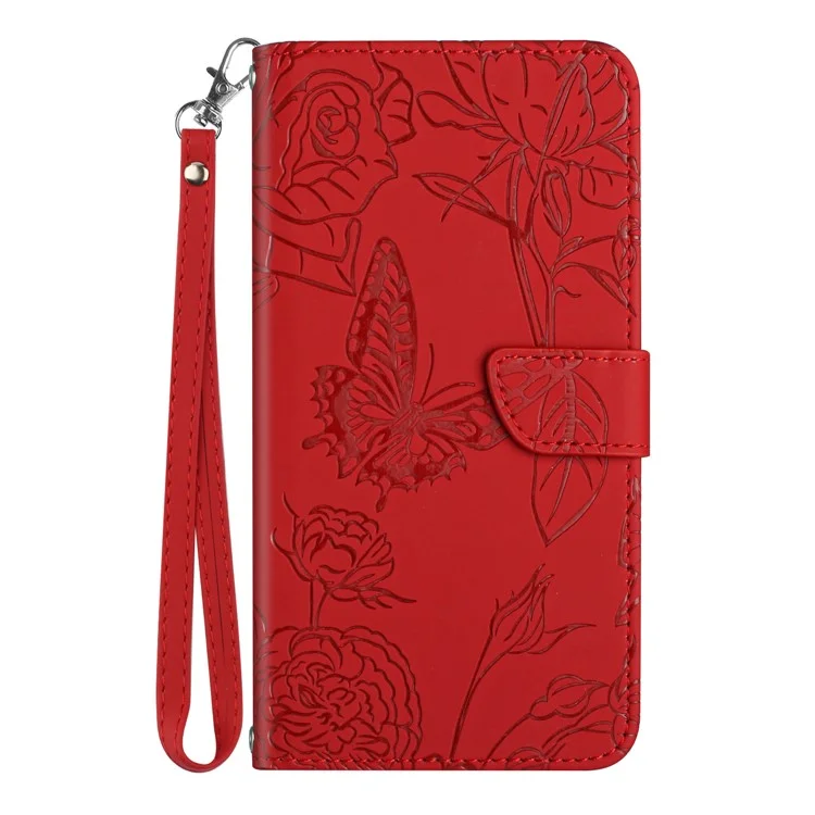 Cover per Honor X9c Smart 5G con Farfalle e Fiori Stampati in Pelle con Cinturino - Rosso