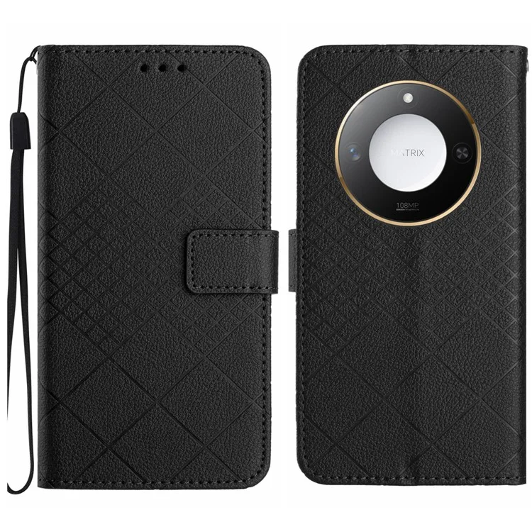 For Honor X9c Smart 5G Wallet Phone Case Imprint PU Leather Flip Folio Cover - Black