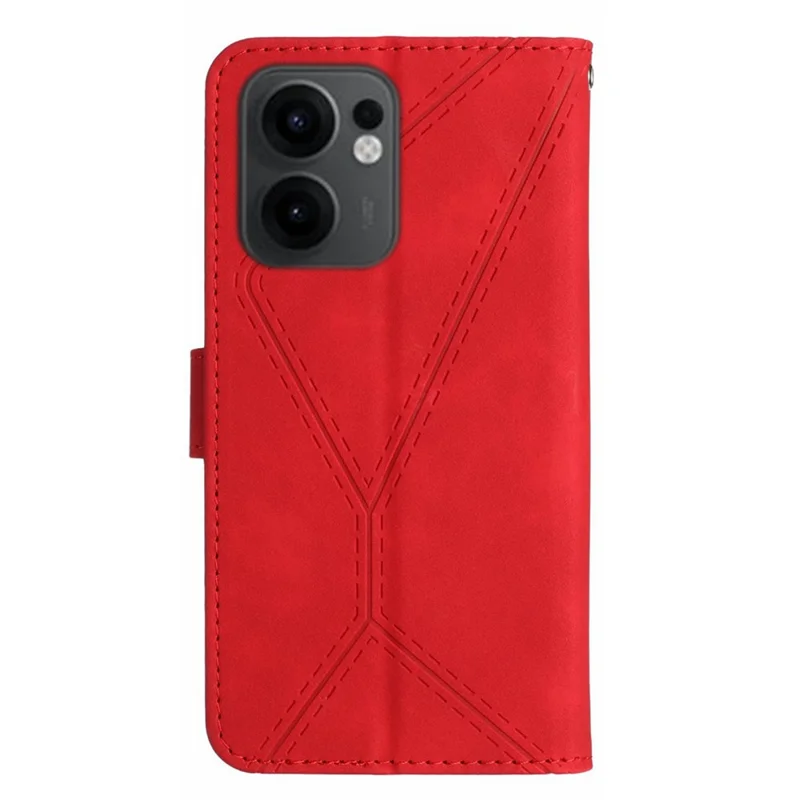 Per Oppo Reno13 F 4G / 5G Custodia Pelle PU a Righe Toccabili Flip Phone Cover - Rosso