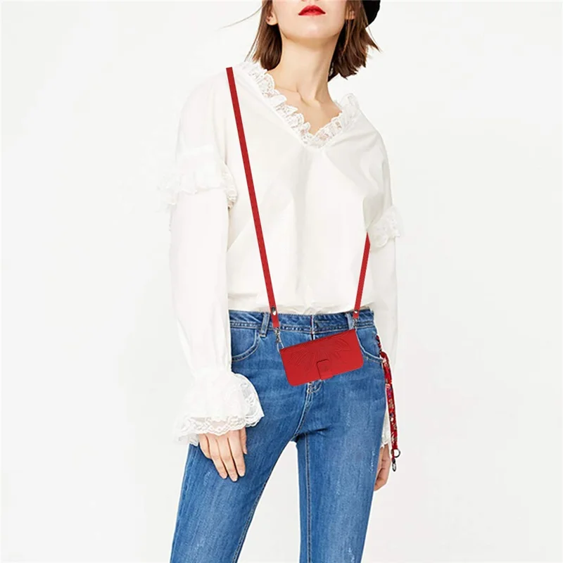 For Oppo Reno13 F 5G (Reno 13 FS 5G) / 4G Case Sunflower Imprint PU Leather Phone Cover with Long Strap - Red