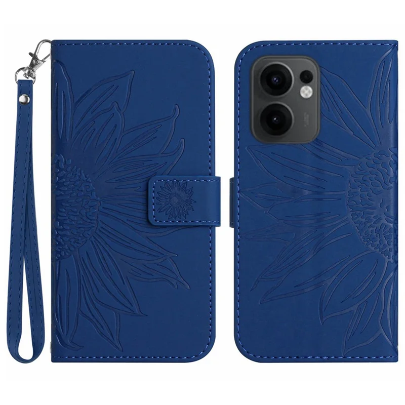 Pour Oppo Reno13 F 5G / 4G Étui Tournesol Impression Portefeuille en Cuir Housse de Téléphone avec Dragonne - Saphir