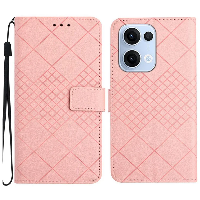 Til Oppo Reno13 5G (Global) tegnebogstelefonbeskytning med tryk af PU-læder Flip Folio dækning - Pink