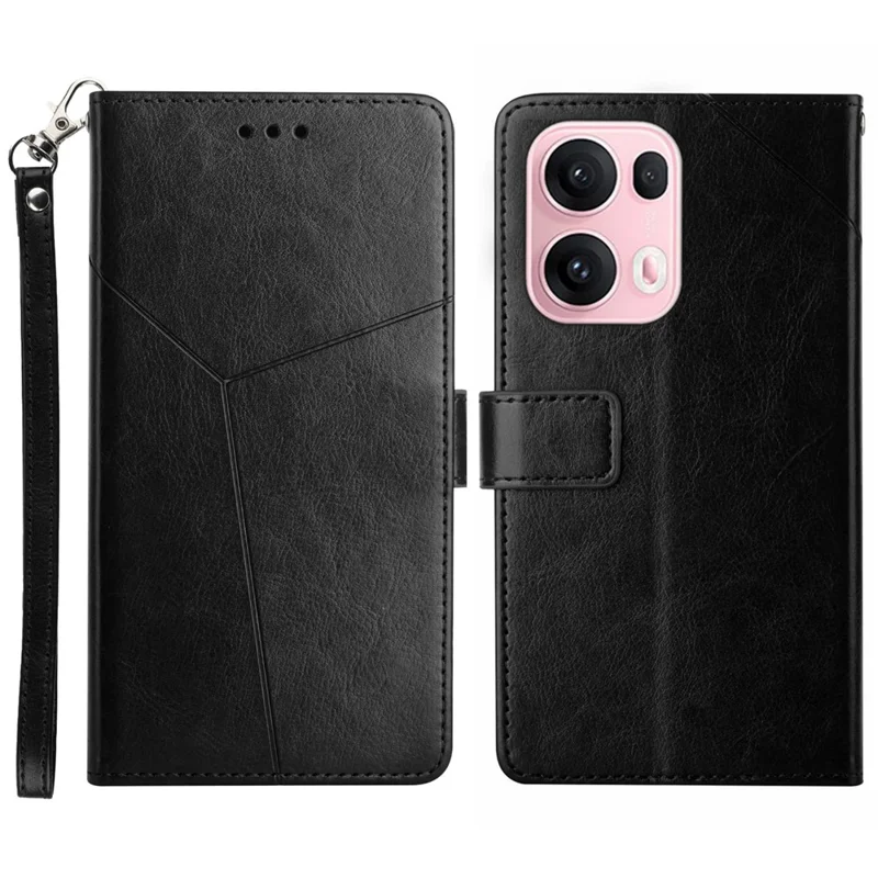 For Oppo Reno13 Pro 5G Case with Wrist Strap Y Shaped Lines Imprint Leather Phone Cover - Red