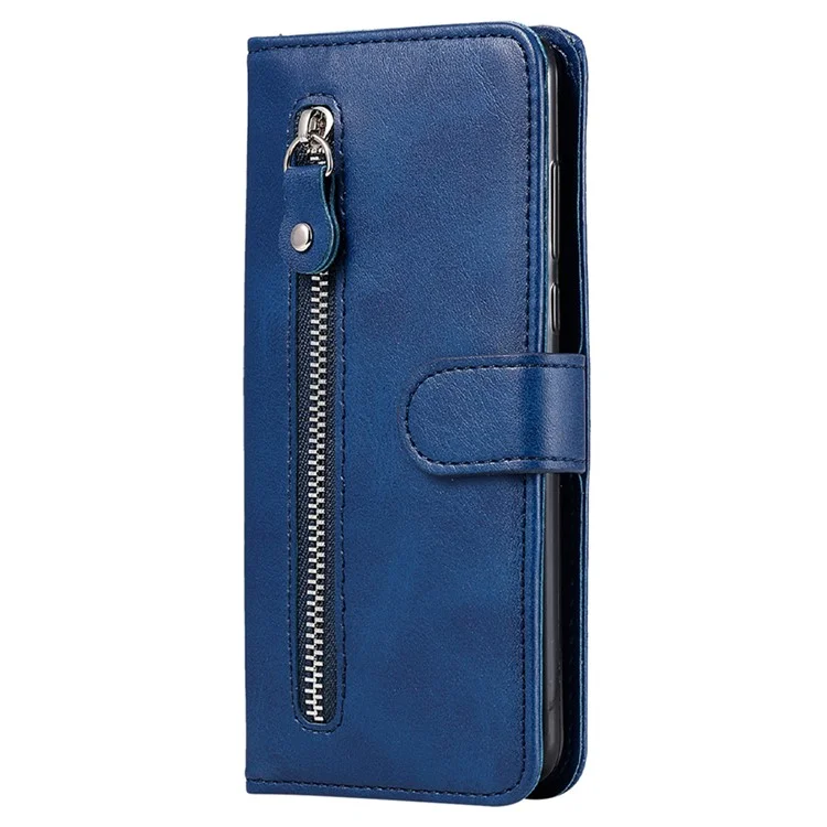 For Motorola Moto G55 5G Case Zipper Wallet Calf Texture PU Leather Phone Cover - Blue