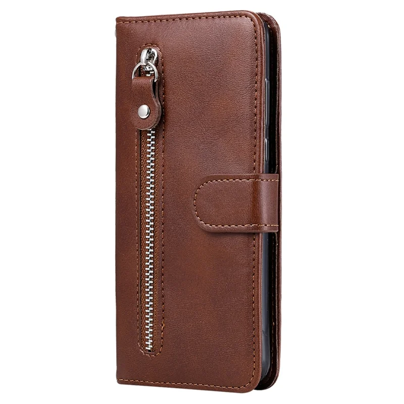 For Motorola Moto G85 5G / S50 Neo 5G Case Zipper Wallet Calf Texture PU Leather Phone Cover - Brown