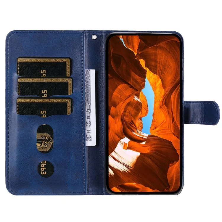 Чехол-кошелек для Motorola Moto G15 4G / G15 Power 4G с застежкой-молнией, кожаной текстурой теленка, синий