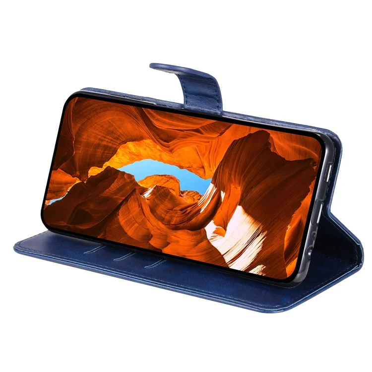 Чехол-кошелек для Motorola Moto G15 4G / G15 Power 4G с застежкой-молнией, кожаной текстурой теленка, синий