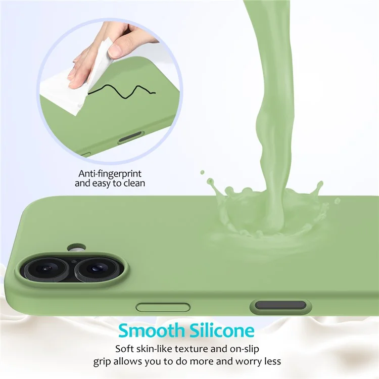 Bulk Purchasing For iPhone 16 Plus Case Liquid Silicone Soft Lining Back Phone Cover - Mint Green