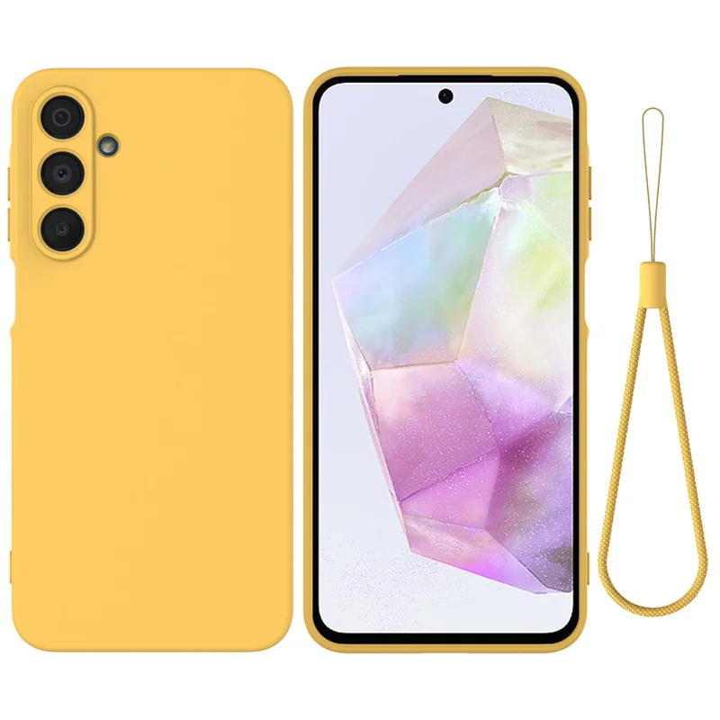 Bulk Purchasing For Samsung Galaxy A35 5G Case Liquid Silicone Phone Back Cover with Hand Strap - Yellow