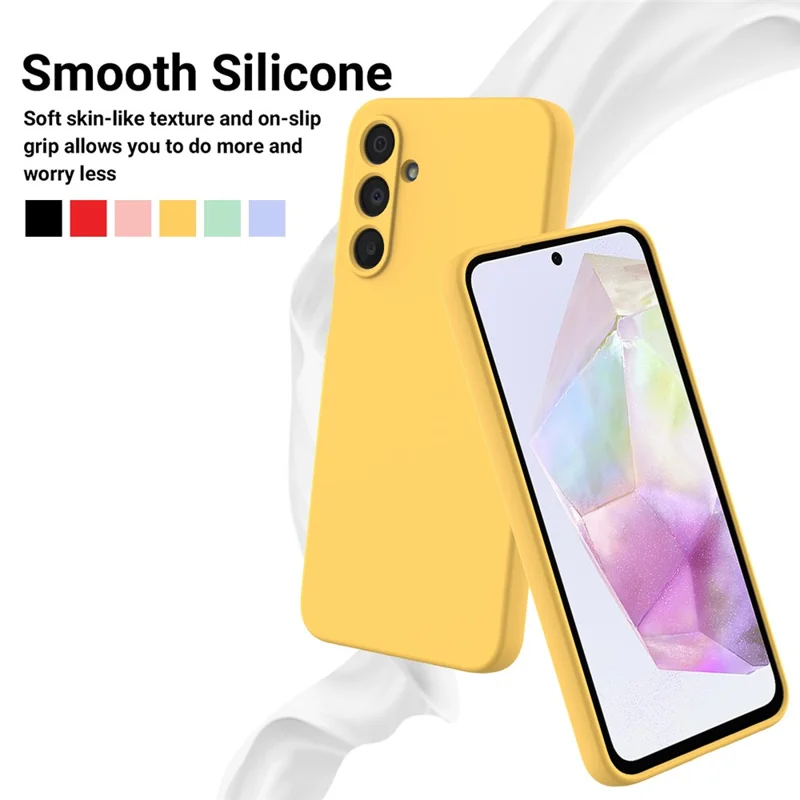 Bulk Purchasing For Samsung Galaxy A35 5G Case Liquid Silicone Phone Back Cover with Hand Strap - Yellow