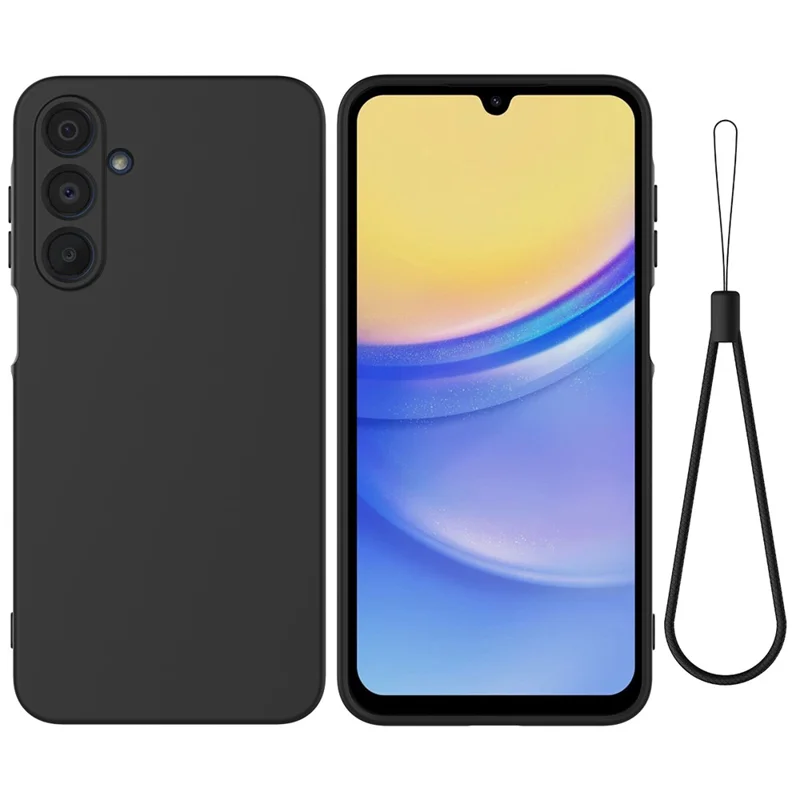 Bulk Purchasing For Samsung Galaxy A25 5G (Global) (161.0 x 76.5 x 8.3mm) Case Liquid Silicone Phone Back Cover with Hand Strap - Black