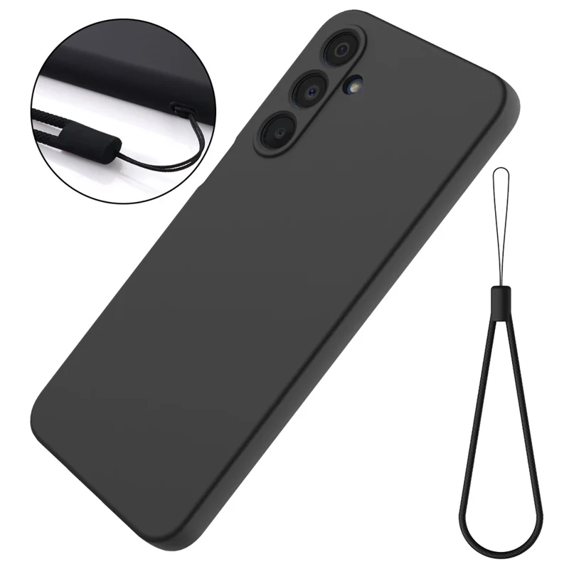 Bulk Purchasing For Samsung Galaxy A25 5G (Global) (161.0 x 76.5 x 8.3mm) Case Liquid Silicone Phone Back Cover with Hand Strap - Black