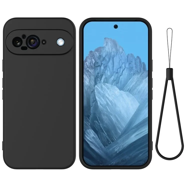 Acquisto all'ingrosso per custodia Google Pixel 9 in silicone liquido con cinturino da polso - Nero
