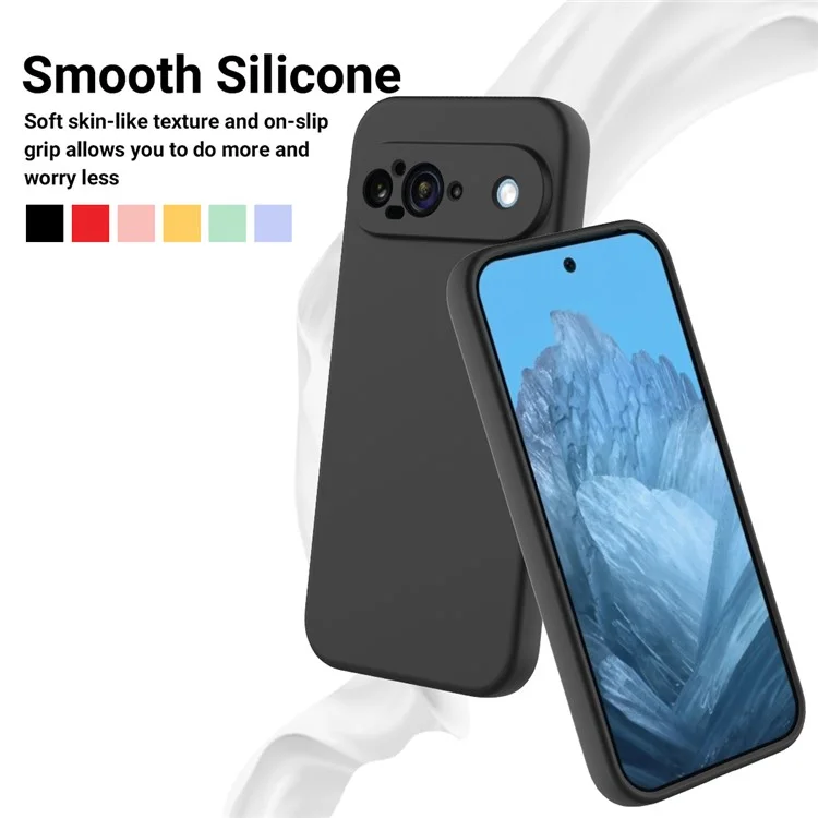Acquisto all'ingrosso per custodia Google Pixel 9 in silicone liquido con cinturino da polso - Nero