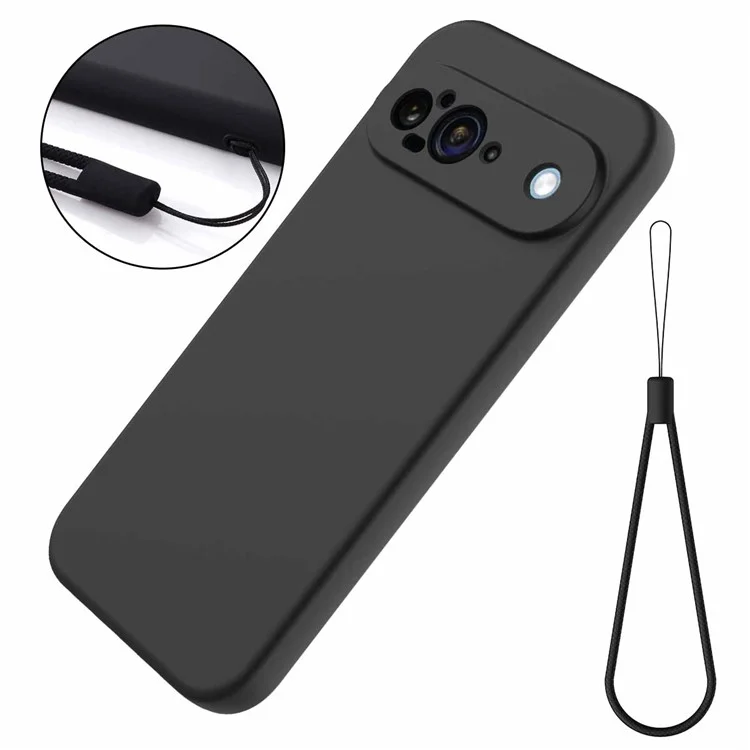 Acquisto all'ingrosso per custodia Google Pixel 9 in silicone liquido con cinturino da polso - Nero