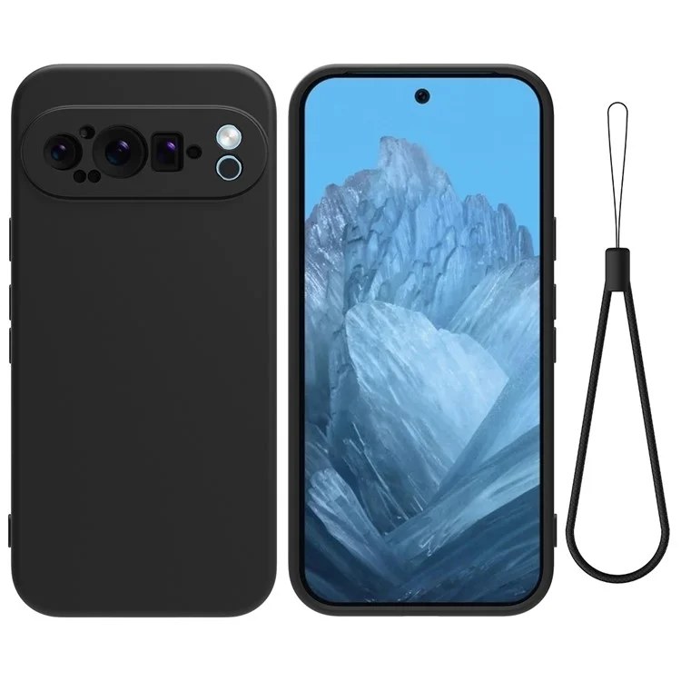 Bulk Purchasing For Google Pixel 9 Pro Case Liquid Silicone Phone Back Cover with Hand Strap - Black