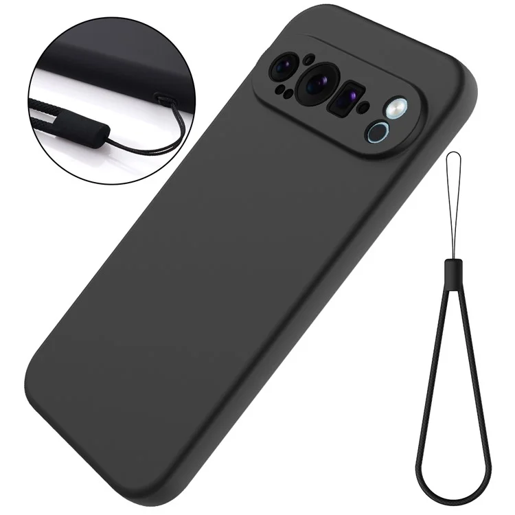 Bulk Purchasing For Google Pixel 9 Pro Case Liquid Silicone Phone Back Cover with Hand Strap - Black