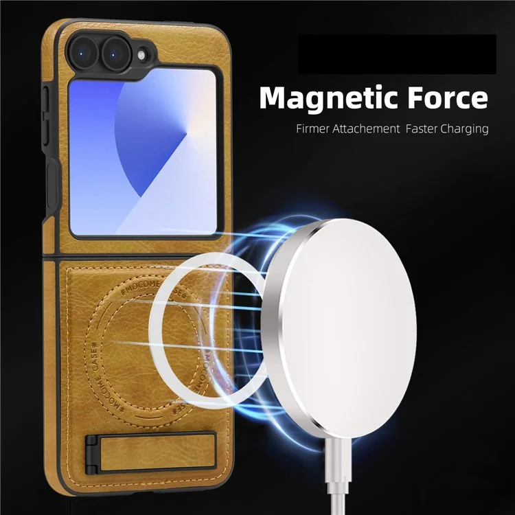 Funda Magnética de Cuero para Samsung Galaxy Z Flip6 5G con Soporte Plegable Compatible con MagSafe - Marrón