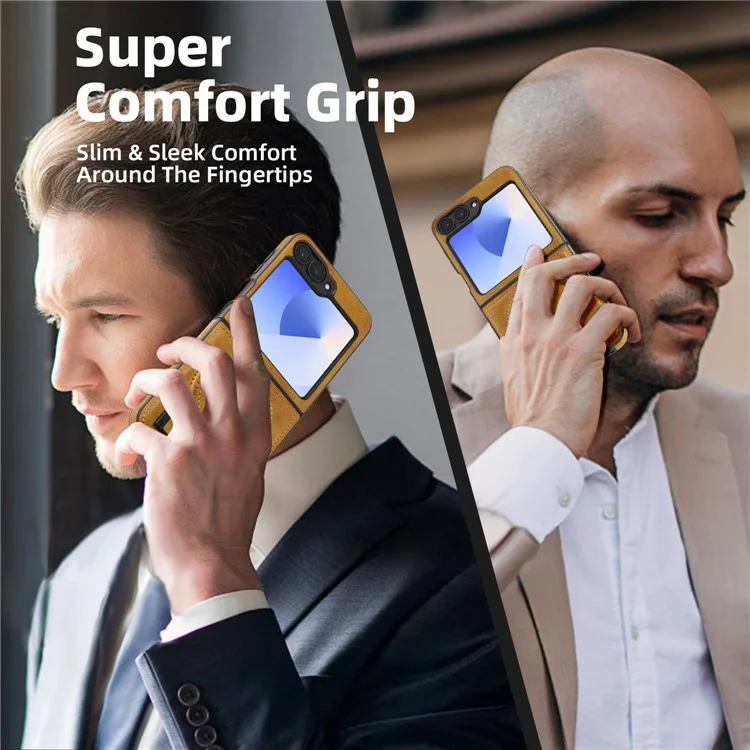 Funda Magnética de Cuero para Samsung Galaxy Z Flip6 5G con Soporte Plegable Compatible con MagSafe - Marrón