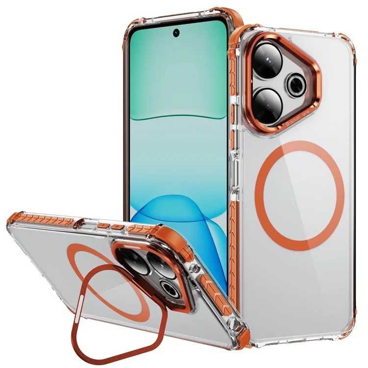 Pour Xiaomi Redmi 13 4G / 5G Étui de téléphone transparent avec support de lentille Compatible avec MagSafe - Orange