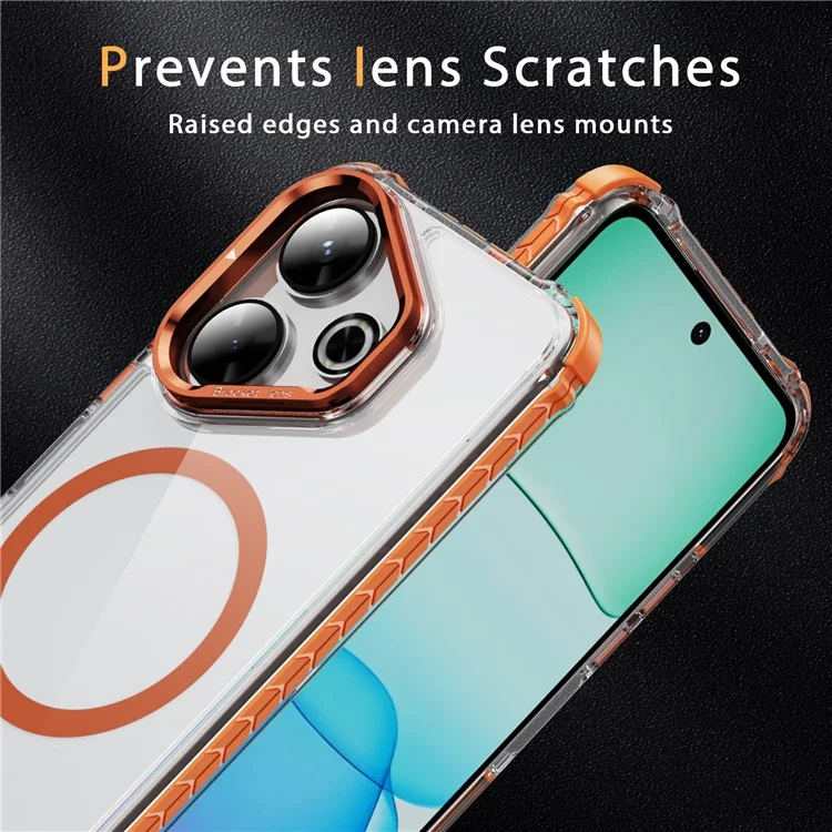 Pour Xiaomi Redmi 13 4G / 5G Étui de téléphone transparent avec support de lentille Compatible avec MagSafe - Orange