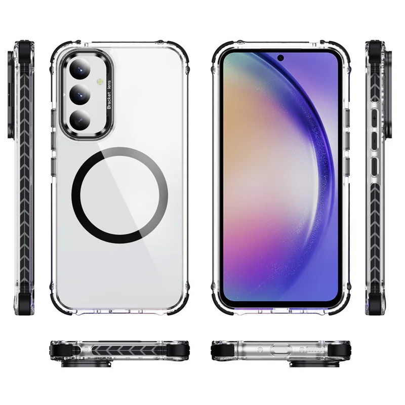 Capa de Telefone Transparente para Samsung Galaxy A34 5G com Suporte de Lente, Compatível com MagSafe - Preto