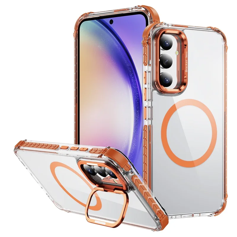 Cover trasparente per Samsung Galaxy A54 5G con supporto per lenti, compatibile con MagSafe - Arancione